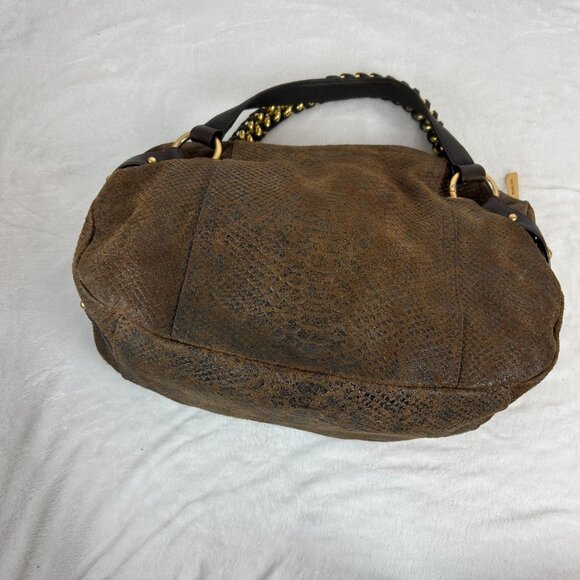 Michael Kors Tristan Mocha Satchel/Crossbody Suede Leather Snakeskin Gold Plated - Picture 11 of 16